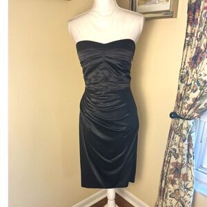 Express Womens Y2K Black Satin Strapless Midi Dress Sz 4 Sexy Whimsigoth Party